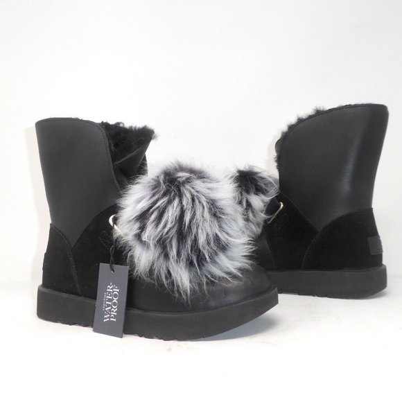 🎈FINAL SALE UGG ISLEY WATERPROOF LEATHER BOOT with REMOVABLE FUR POM POM NEW - Picture 2 of 12